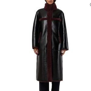 NWT Apparis Tilly Patent Reversible Coat black Burgundy shearling Revolve M